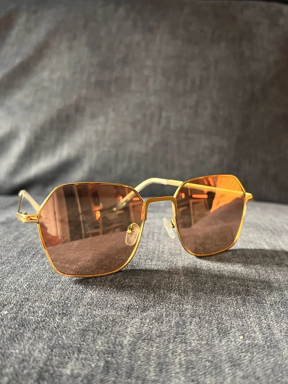 Free People Gold Frame Amber Lens Geometric Sunglasses